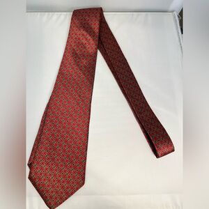 Vintage Bill Blass Silk Tie Red Geometric Pattern Mens Designer Necktie